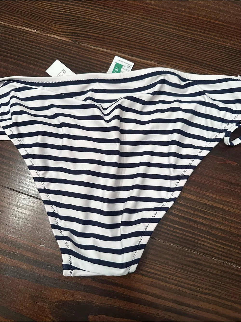 J. Crew Navy & White Striped Tie-Side Bikini Bottom with Peach Lining